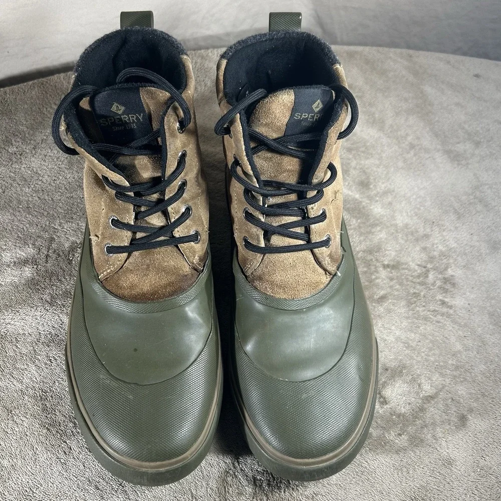 Sperry Avenue Duck Boots Men's Size 10.5 M Olive Green Brown Suede STS16497